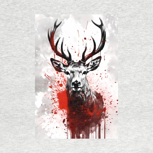 Red Deer Ink Painting by TortillaChief